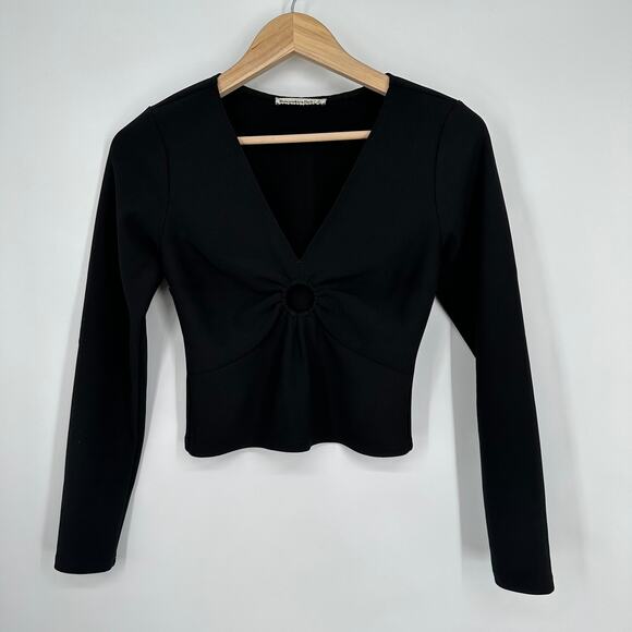 Abercrombie & Fitch Long Sleeve O-Ring V-Neck Blouse Top Black - Picture 8 of 14